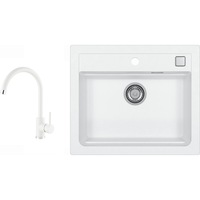 Pachet chiuveta bucatarie Alveus Atrox 30, material compozit, reversibila, sifon pop-up inclus, 590x500x195mm + Baterie Kati, Alb