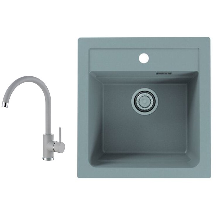 Pachet chiuveta Alveus Atrox 20, material compozit, reversibila, sifon pop-up inclus, 470x500x195mm + Baterie Kati, Concrete