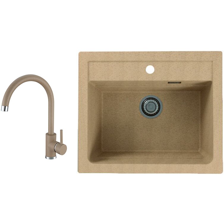 Pachet chiuveta Alveus Atrox 30, material compozit, reversibila, sifon pop-up inclus, 590x500x195mm + Baterie Kati, Bej