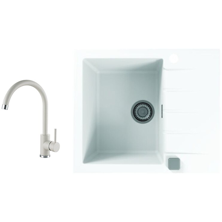 Pachet chiuveta Alveus Cadit 10, material compozit, reversibila, sifon pop-up inclus, 590x500x200mm + Baterie Kati, Alb