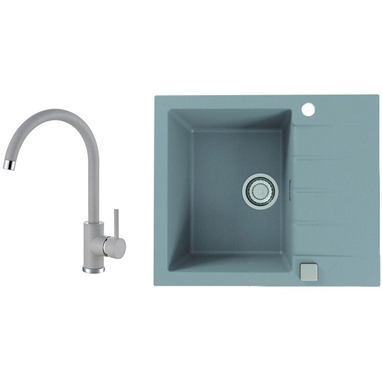 Pachet chiuveta Alveus Cadit 10, material compozit, reversibila, sifon pop-up inclus, 590x500x200mm + Baterie Kati, Concrete