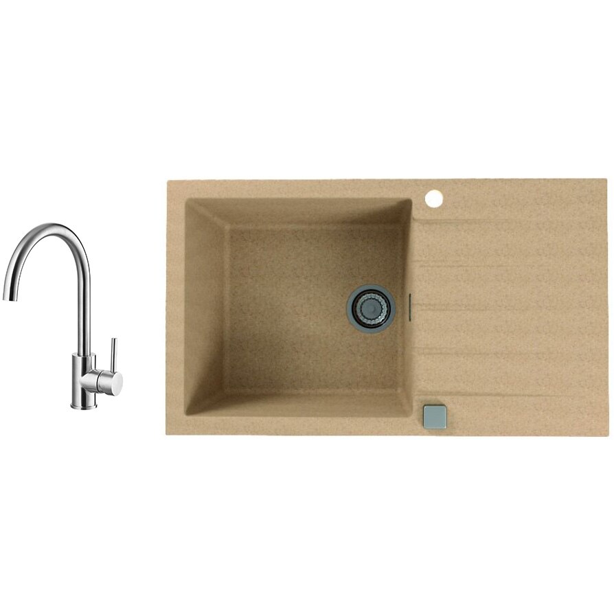 Pachet chiuveta Alveus Cadit 40, material compozit, reversibila, sifon pop-up inclus, 860x500x200mm + Baterie Tonia Brushed, Bej