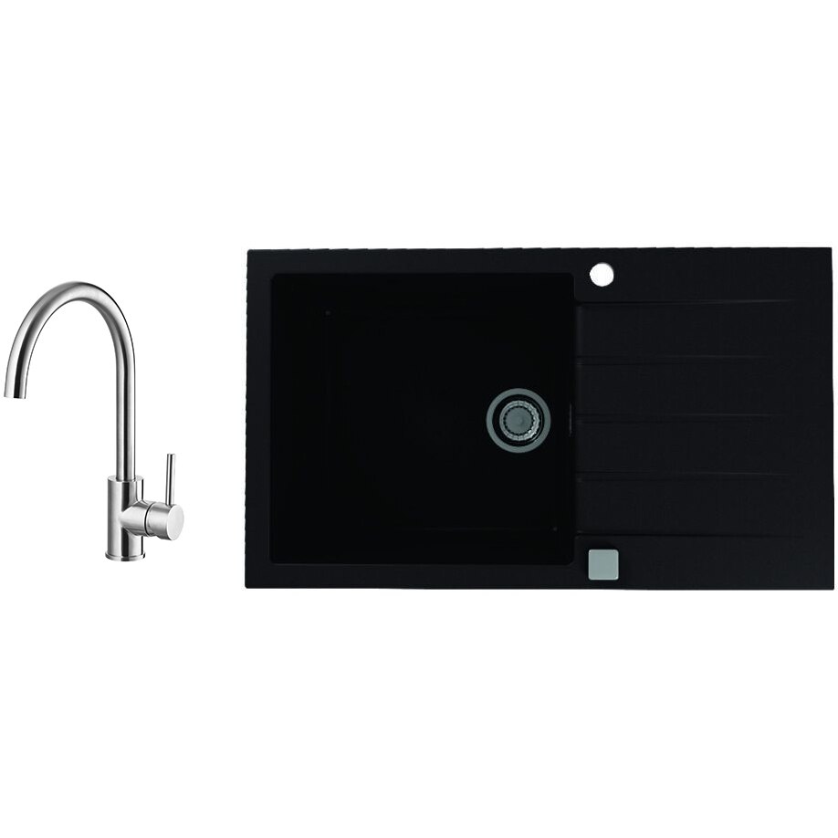 Pachet chiuveta Alveus Cadit 40, material compozit, reversibila, sifon pop-up inclus, 860x500x200mm + Baterie Tonia Brushed, Negru