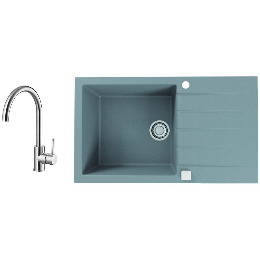 Pachet chiuveta Alveus Cadit 40, material compozit, reversibila, sifon pop-up inclus, 860x500x200mm + Baterie Tonia Brushed, Concrete