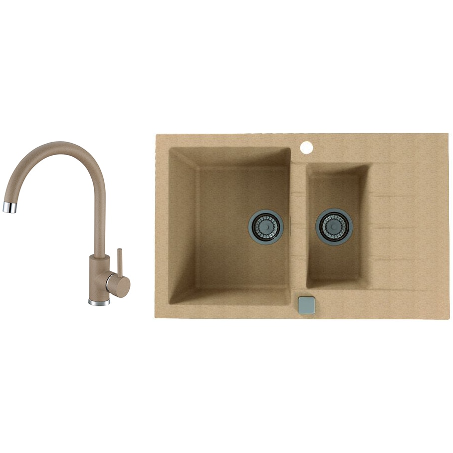 Pachet chiuveta Alveus Cadit 70, material compozit, reversibila, sifon pop-up inclus, 790x500x200mm + Baterie Kati, Bej