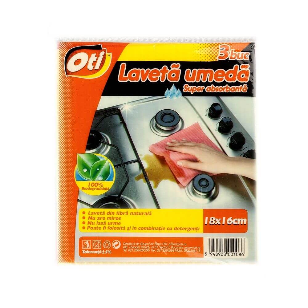 Set 3 Lavete Umede OTI, Dimensiune 18x16 cm, Multicolor, Laveta pentru Bucatarie