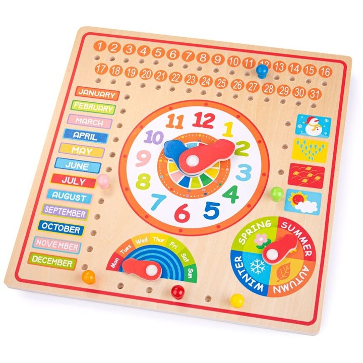 Jucarie educativa, Calendar si ceas din lemn, multicolor