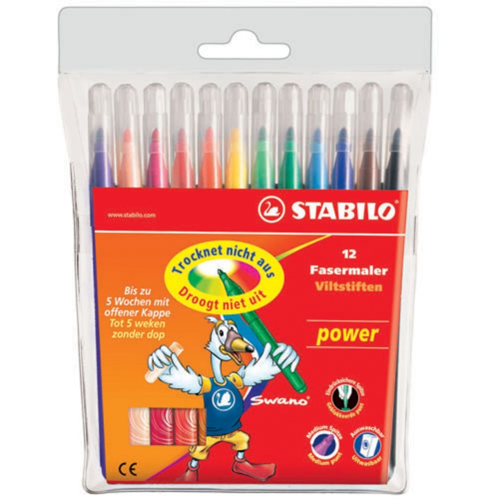 Set carioci Stabilo Power, 12 culori/portofel