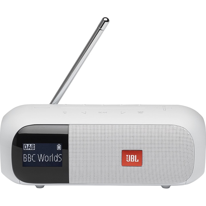 JBL Tuner 2 Hordozható rádió, Bluetooth, DAB/FM, IPX7 vízállóság, Fehér