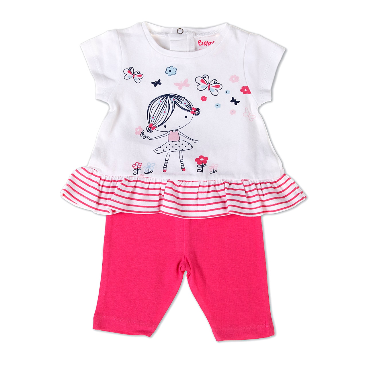 Set 2 piese vara fete, tricou cu imprimeu si colanti, Babybol, fucsia