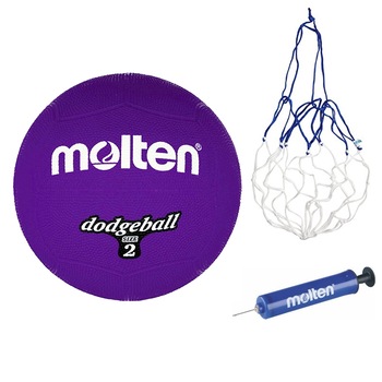 Minge dodgeaball Molten (ratele si vanatorii), mov, pompa si plasa Minge dodgeaball Molten (ratele si vanatorii), mov, pompa si plasa