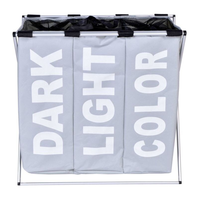 Cos pliabil pentru rufe, ProCart, capacitate 130 l, 3 compartimente, suport aluminiu