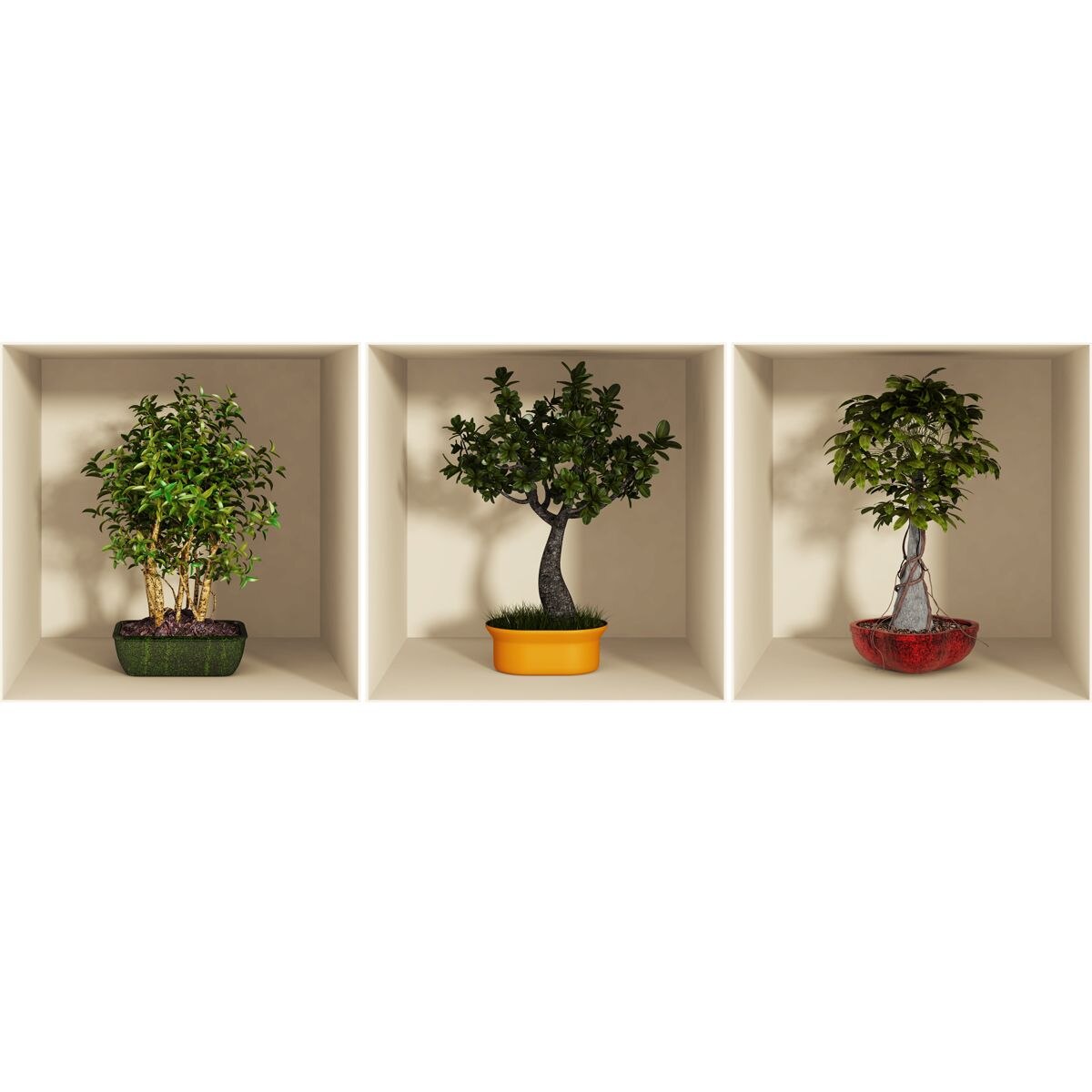 Set 3 Stickere decorative, Ambiance Sticker, 3D, Bonsai, 30x30 cm