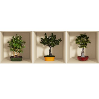 Set 3 Stickere decorative, Ambiance Sticker, 3D, Bonsai, 30x30 cm Set 3 Stickere decorative, Ambiance Sticker, 3D, Bonsai, 30x30 cm