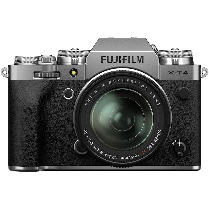 Aparat foto Mirrorless Fujifilm X-T4, 26.1 MP, 4K, Silver + Obiectiv XF 18-55 mm