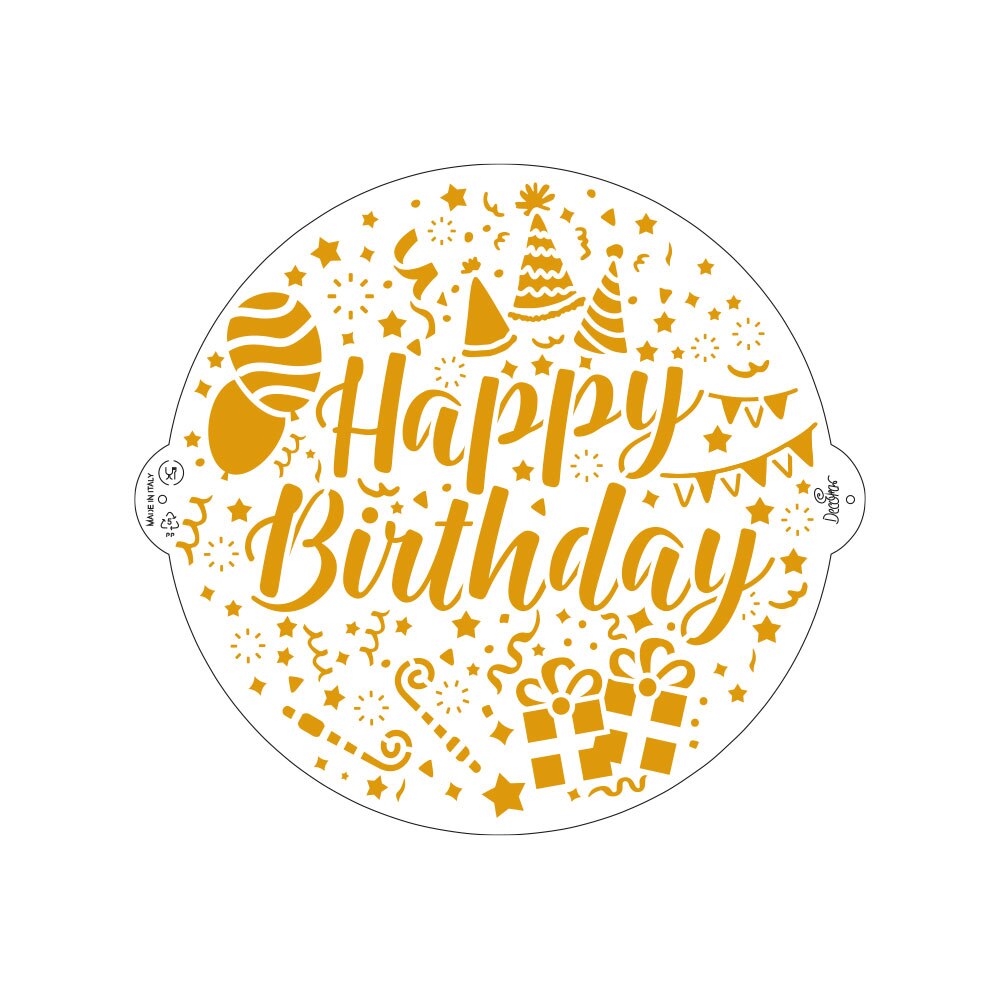 Sablon din plastic happy birthday 25 cm, Decora