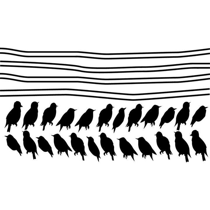 Set 32 Stickere decorative, Ambiance Sticker, pasari pe cablu, 30 x 55 cm