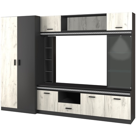 Living Irim BlackWhite, 260x52x190 cm, Negru Shagra, Stejar albit