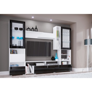 Living Irim Ella 240x35x178 cm, Negru Lucios/Alb Neted Living Irim Ella 240x35x178 cm, Negru Lucios/Alb Neted