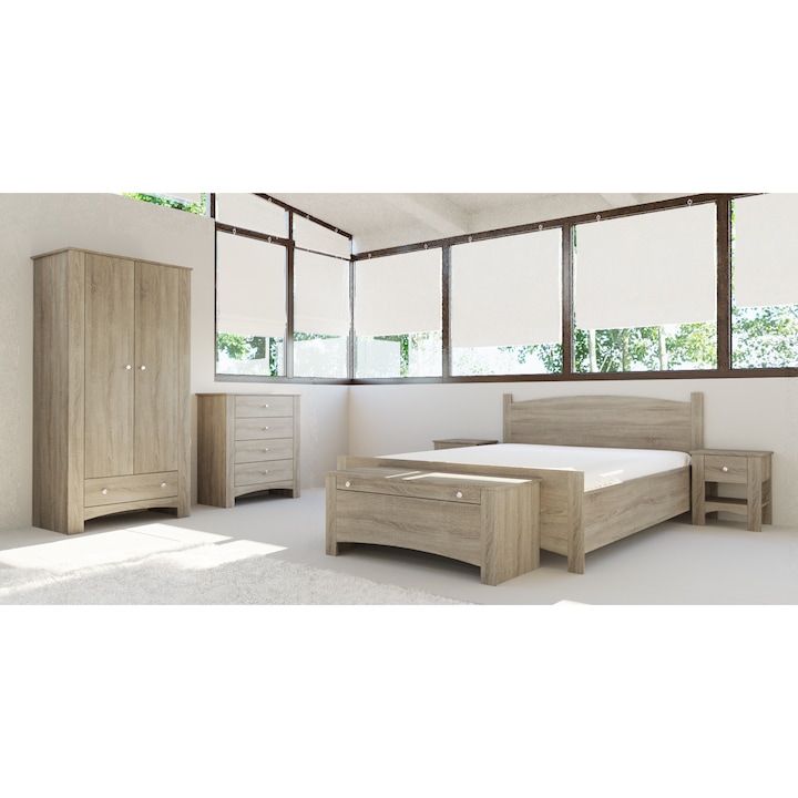 Комплект мебели за спалня Irim Country , Легло 160x200 см, Гардероб 2 вратички, 2 нощни шкафчета, 1 ракла за съхранение, 1 Скрин, Кестен