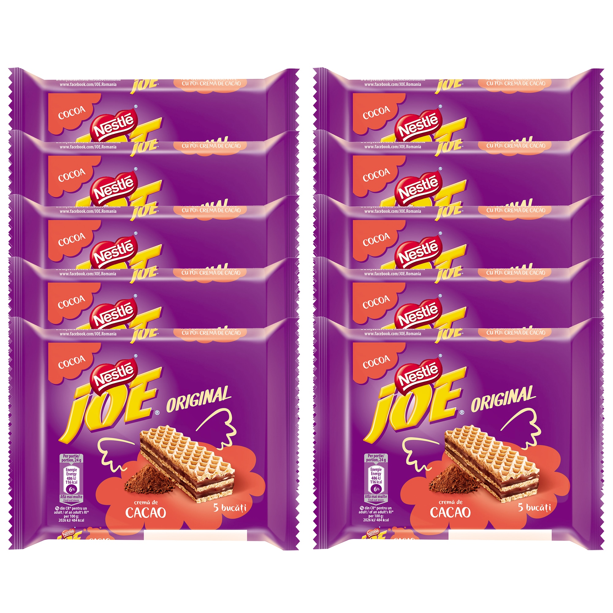 Pachet napolitane cu crema de cacao Joe 10x40g, 400g