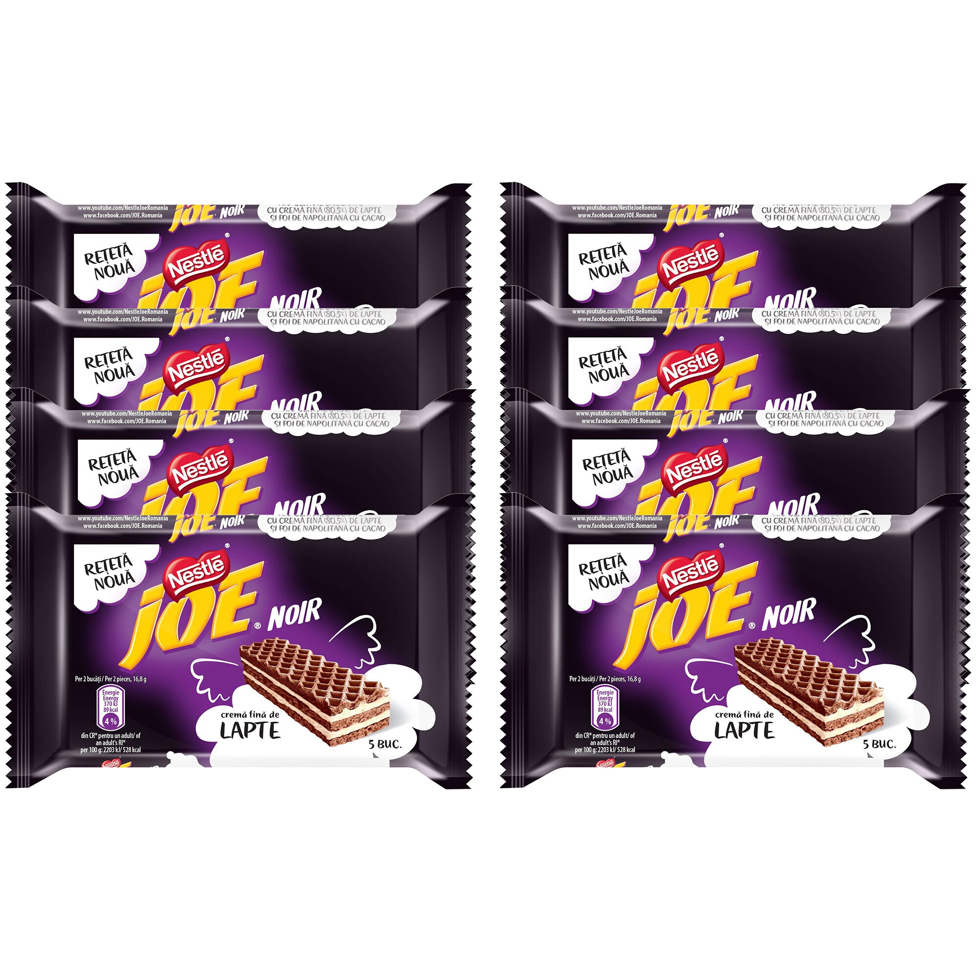 Pachet napolitane cu crema fina de lapte Joe Noir 8x42g, 336g