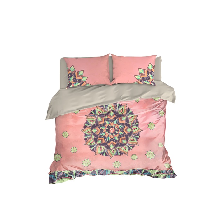 Луксозен спален комплект, Gentle Mandala, памучен сатен, 4 части, 180 x 215 см.