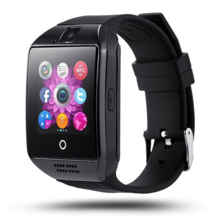 Смарт часовник Smart Wear Q18, слот за сим карта, камера, bluetooth, Черен с черна каишка