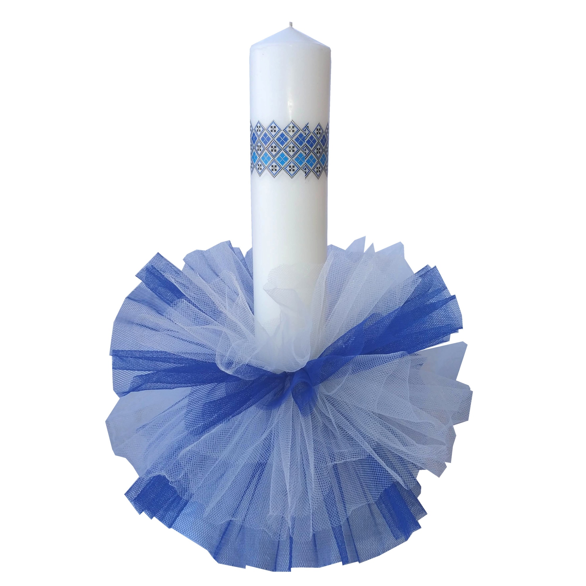 Lumanare ornata botez ClauM , motiv traditional albastru