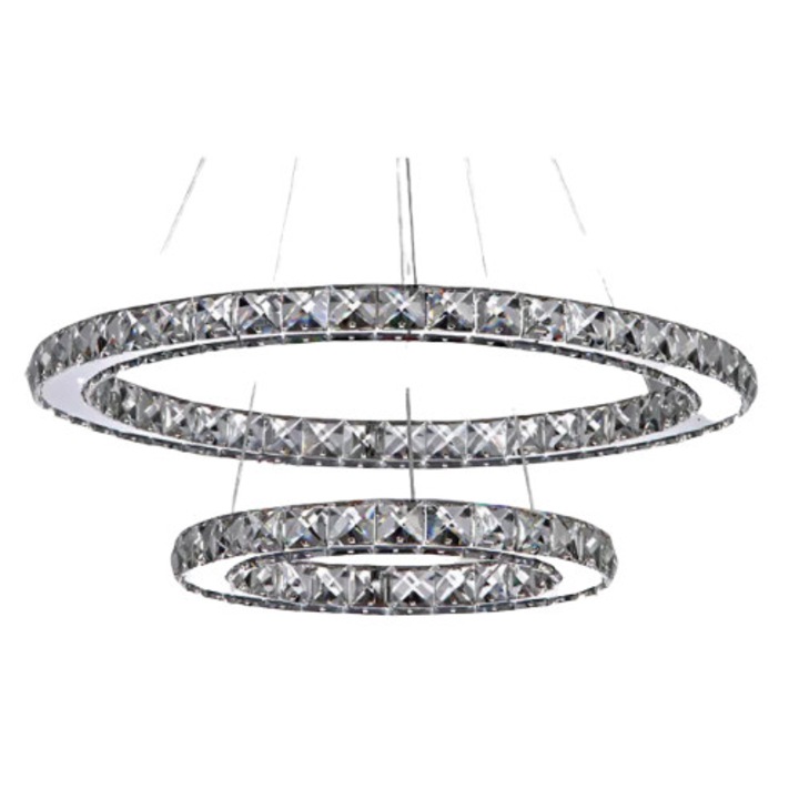 Led полилей, Crystal 2 сегмента, 36W, бял/сребрист, 50x50 см