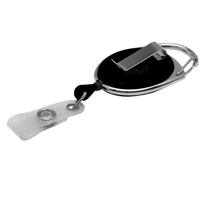 Rola ( snur ) retractabila cu clips pentru legitimatie si clips curea, CardKeep, model Premier, Negru