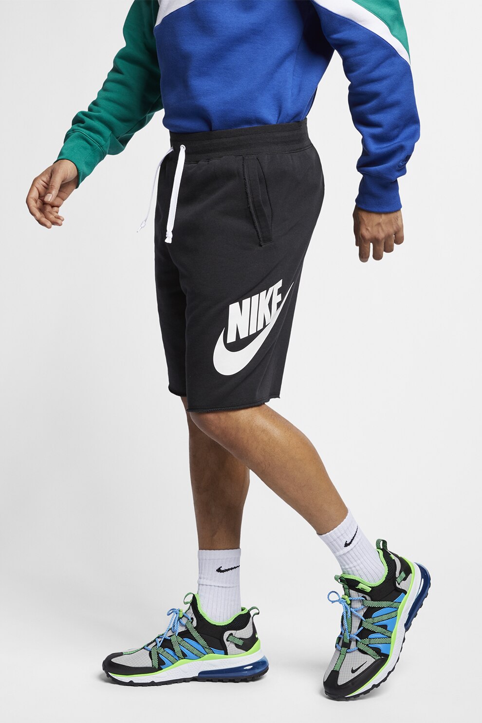 Nike, Bermude sport cu imprimeu logo Alumni, Negru/Alb