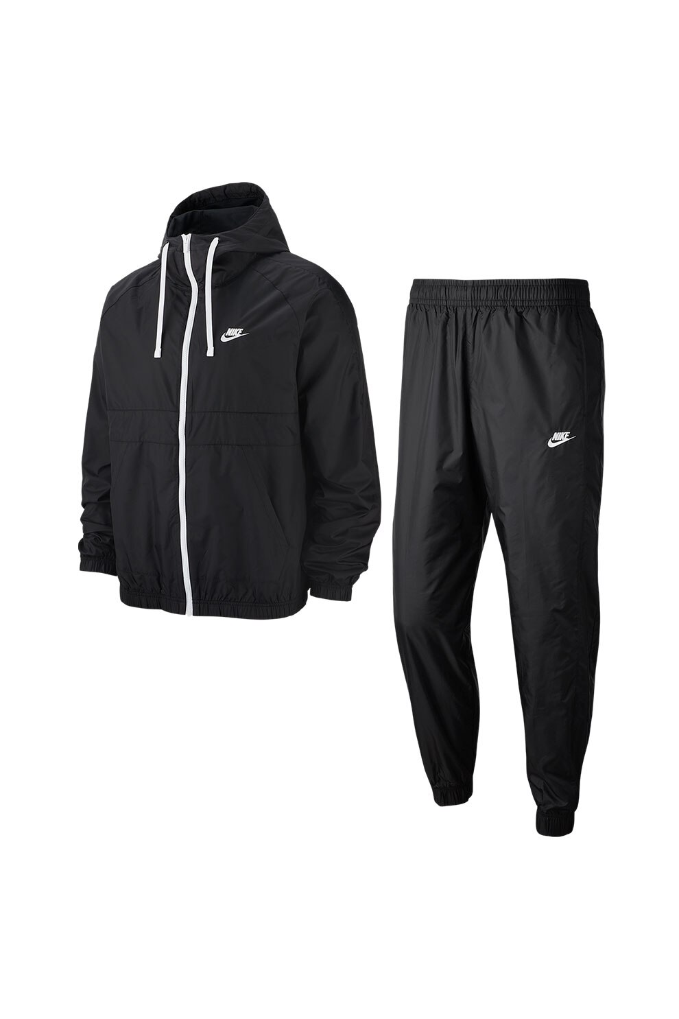 Nike, Trening lejer cu gluga si model colorblock, Negru/Alb