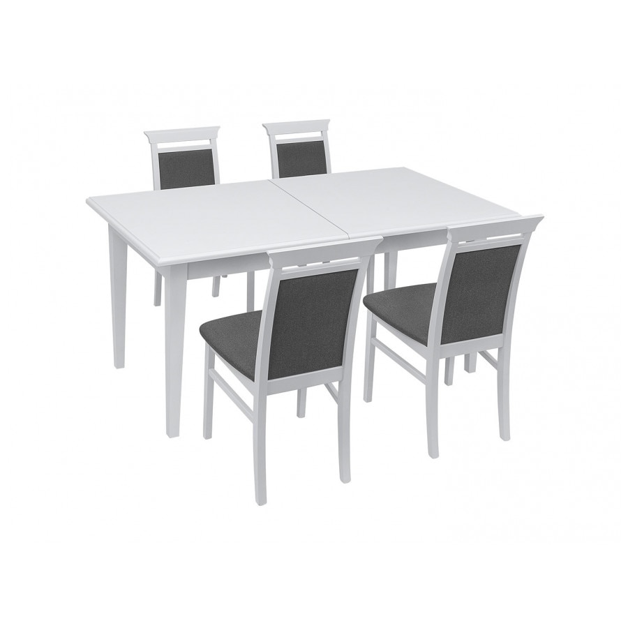 Set Idento, masa extensibila cu 6 scaune, scaun tapitat alb/gri