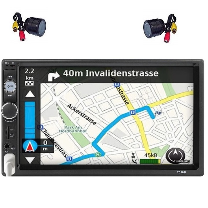 Pachet Mp5 Player cu camera marsalier incastrabila si camera fata incastrabila , Rtm Online, Bluetooth, 4 x 60 W, Format 2 din, 7 Inch, Mirrorlink