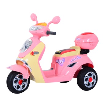 Scooter electric cu triciclu Homcom 6V pentru fete cu lumini si muzica, roz Scooter electric cu triciclu Homcom 6V pentru fete cu lumini si muzica, roz
