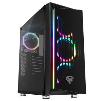 Carcasa PC, Genesis Irid 400, Fara alimentare, RGB, Negru