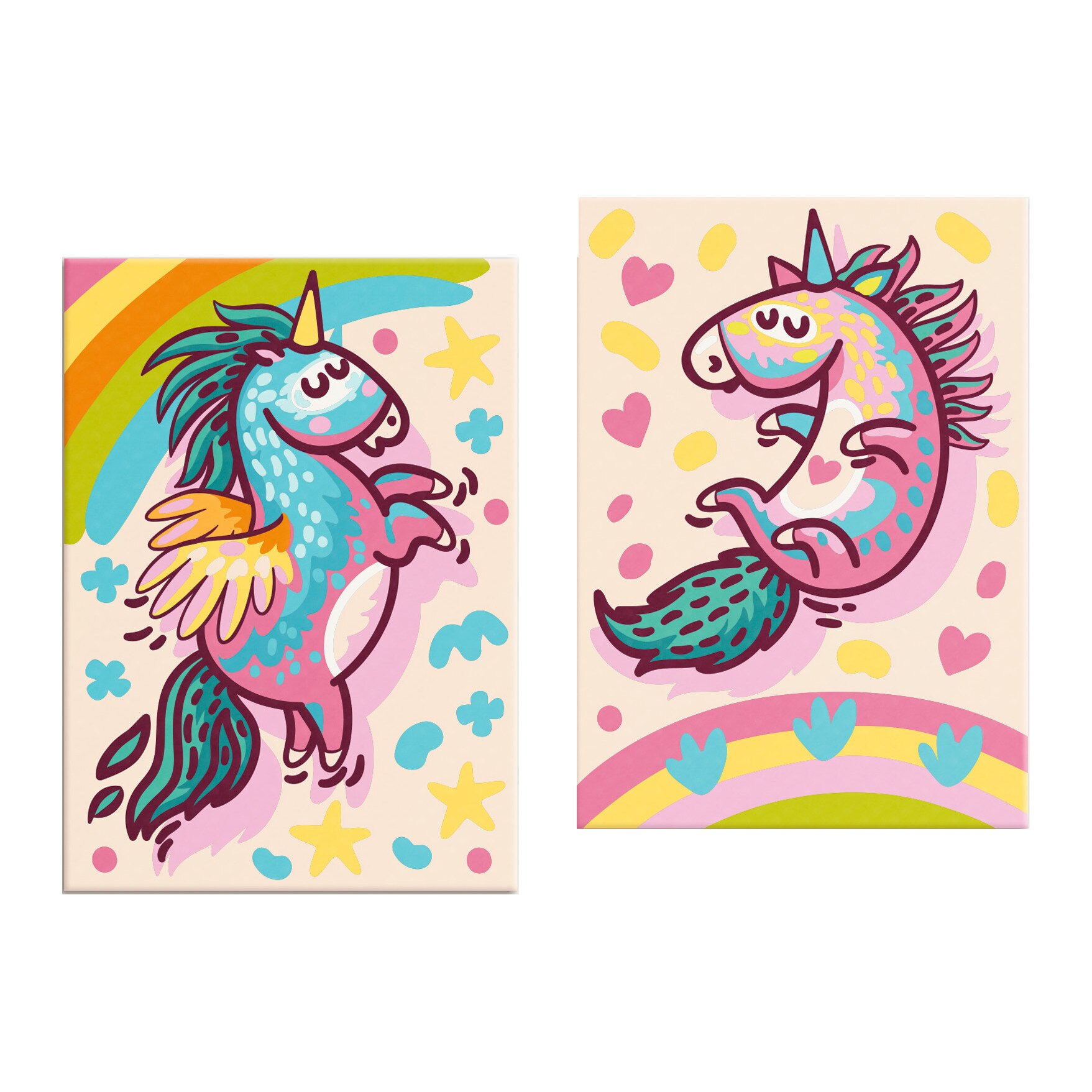 Pictura pe numere - Unicornii chubby, set 2 piese - 33 x 23 cm