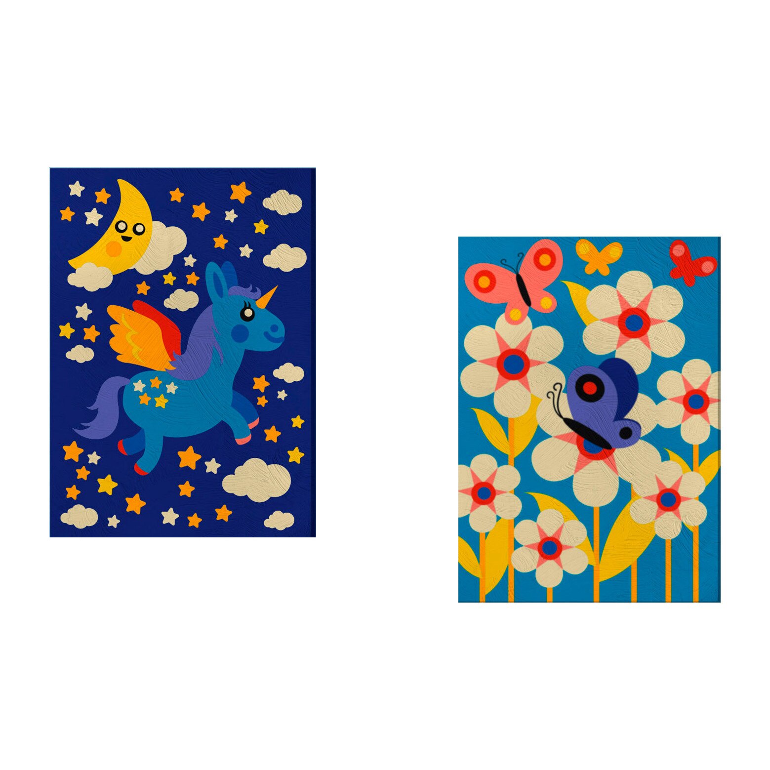 Pictura pe numere - Fluture si unicorn, set 2 piese - 33 x 23 cm
