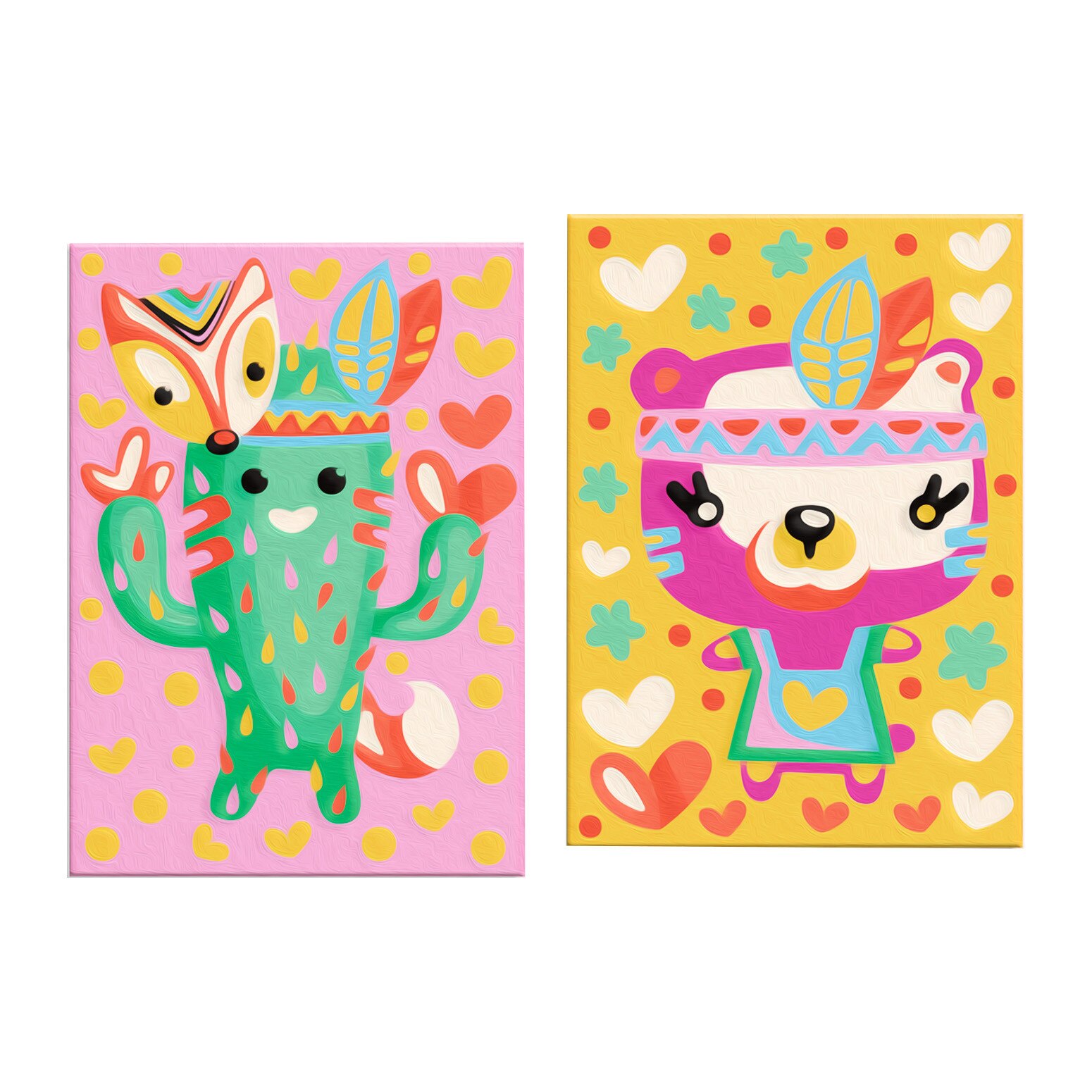 Pictura pe numere - Cactus si bear, set 2 piese - 33 x 23 cm