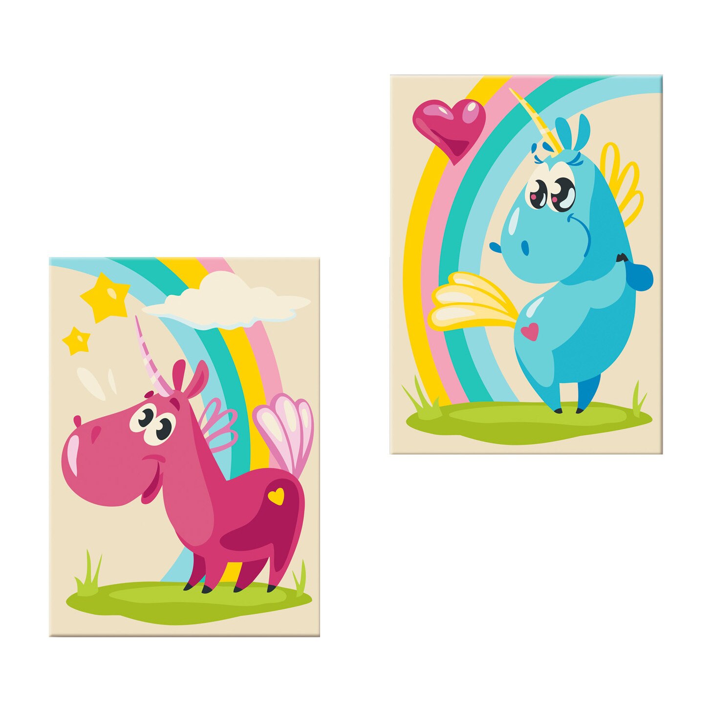 Pictura pe numere - Unicornii dulci, set 2 piese - 33 x 23 cm