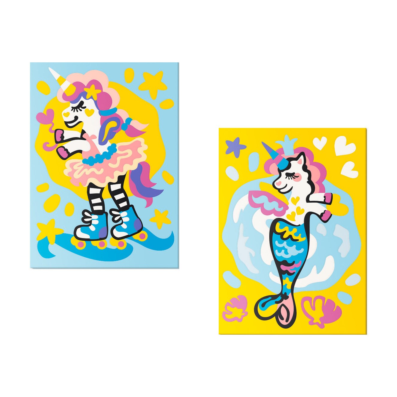 Pictura pe numere - Unicornuri haioase, set 2 piese - 33 x 23 cm