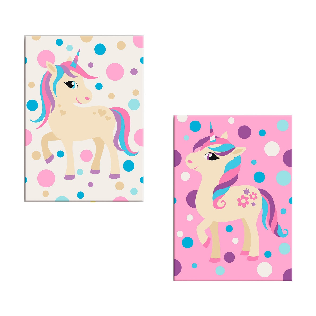 Pictura pe numere - Unicornii culori pastelate , set 2 piese - 33 x 23 cm