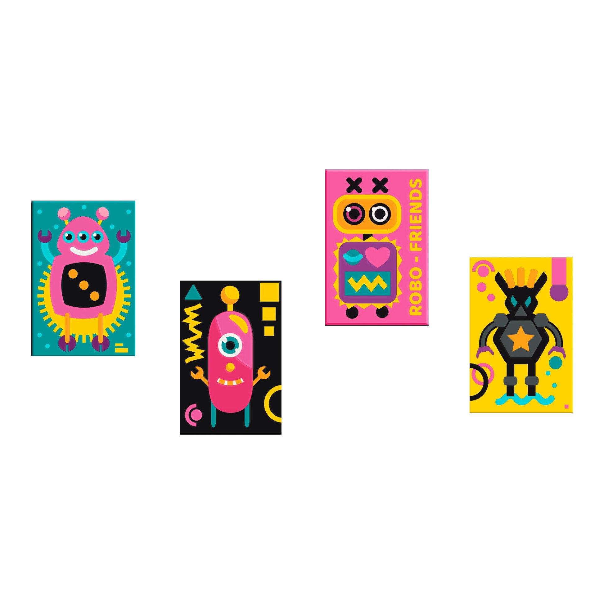 Pictura pe numere - Roboti, set 4 piese - 44 x 16.5 cm