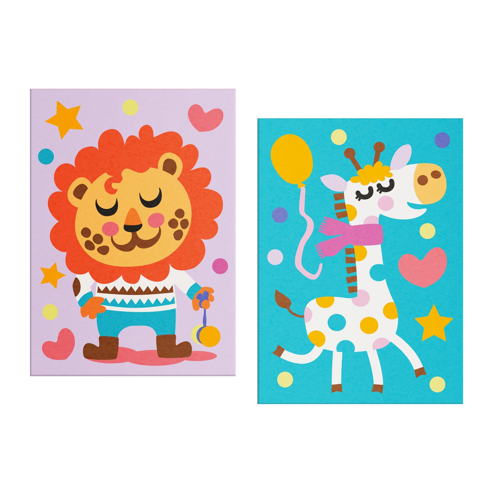 Pictura pe numere - Lion si giraffe, set 2 piese - 33 x 23 cm