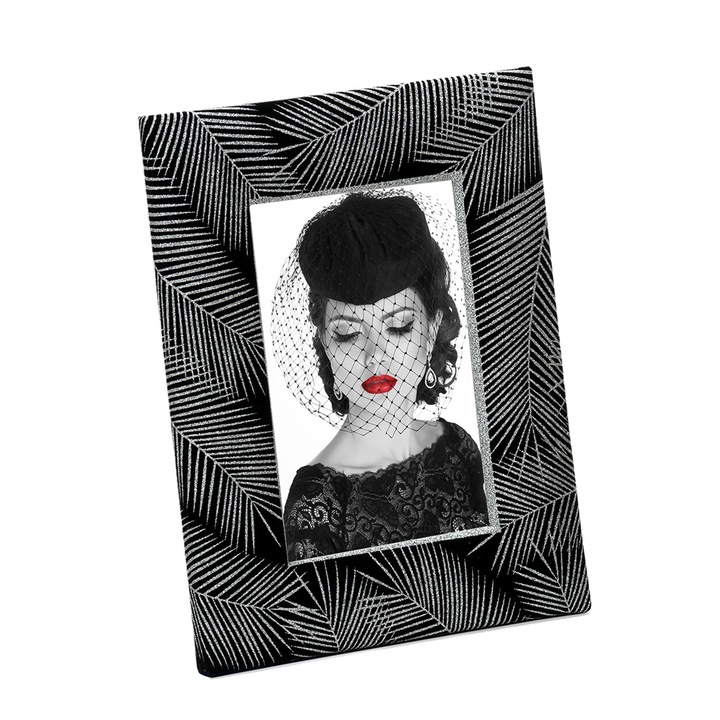 Rama foto decor Lotus, negru-argintiu, catifea, 10x15
