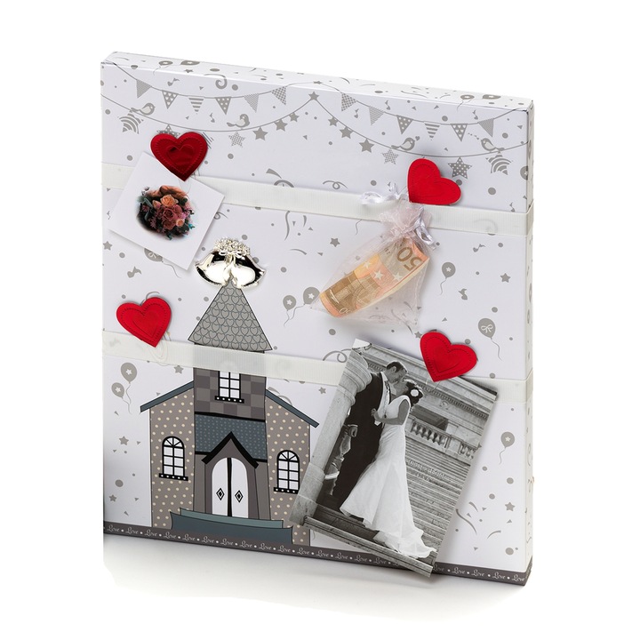 Rama foto decorativa cu cleme, Love Story, alb, 30x36