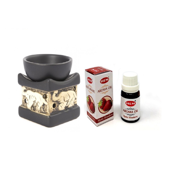 Aromaterápiás illatos olajkészlet, HEM eper, eper 10ml + elefánt kerámia tartó