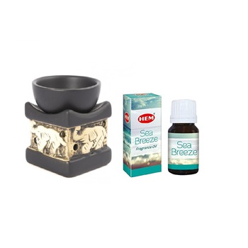Set aromaterapie ulei parfumat HEM Briza Marii 10ml +suport ceramica elefant Set aromaterapie ulei parfumat HEM Briza Marii 10ml +suport ceramica elefant