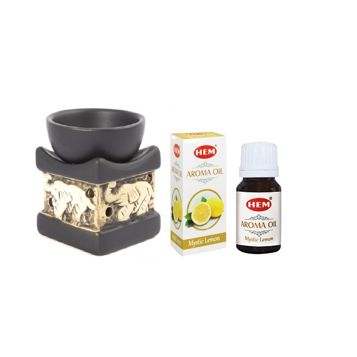 Aromaterápiás szett illatosító olaj HEM Lemon 10ml + elefánt kerámia tartó